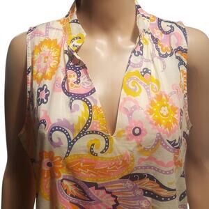 Julie Brown NYC Kaylah Paisley Tiered Midi Dress Pink Orange Cotton Resort L